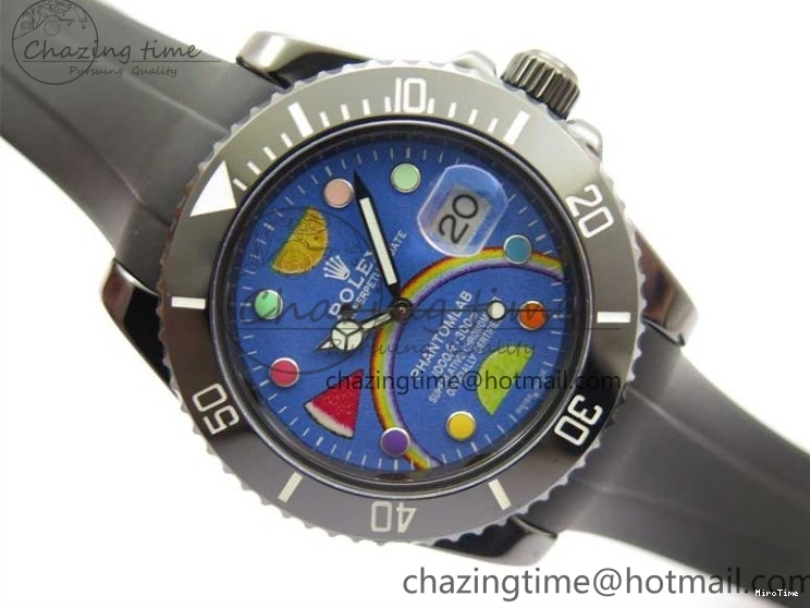 MiroTime 1227 Submariner 40mm Black Ceramic 5GF Best Edition Blue Candy Dial on Black Rubber Strap SA FashionForward 2473